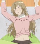  artist_request blush brown_hair closed_eyes highres midriff minami-ke minami_haruka navel sleeping solo 