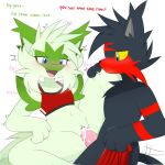 anthro blush bodily_fluids canid canine clothed clothing cum cum_in_pussy cum_inside duo erection female female_penetrated flamey_(naka) fur generation_7_pokemon generation_9_pokemon genital_fluids genitals hi_res humanoid litten male male/female male_penetrating male_penetrating_female mammal mossy_(naka) nakachidragon nintendo penetration penile penile_penetration penis pokemon pokemon_(species) pussy sex simple_background sprigatito tail text vaginal vaginal_penetration
