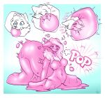 anthro big_breasts blowing_bubble_gum blue_eyes breast_growth breasts bubble_gum candy_transformation canid canine canis colored expansion female fur gender_transformation growth happy hi_res intelligence_loss kneeling looking_pleasured male mammal mind_alteration mtf_transformation open_mouth pink_body pink_eyes sequence shrubie_fox solo thick_thighs thigh_expansion tongue tongue_out transformation white_body white_fur wolf