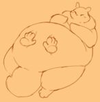 animated belly belly_play belly_rub big_belly blush blush_lines chubby_cheeks disembodied_hand double_chin gourmand_(rain_world) hi_res huge_belly lying male mariodp obese obese_male on_back overweight overweight_male rain_world semi-anthro slugcat tail thick_tail videocult