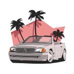  car convertible glint grey_car highres mercedes-benz mercedes-benz_sl600 motor_vehicle no_humans original palm_tree shadow signature sports_car tree vehicle_focus wang-tang_(_lose_control) 