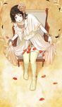  bad_id bad_pixiv_id brown_eyes brown_hair chair copyright_request dress dress_lift flower kneehighs lips petals sakamoto_himemi socks solo thighhighs 