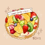  blueberry food food_focus fruit fruit_tart highres kiwi_(fruit) kiwi_slice no_humans orange_(fruit) orange_slice original raspberry signature strawberry strawberry_slice tart_(food) tomma_mayuka 