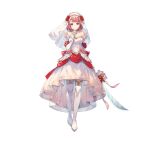  1girl absurdres boots bow bridal_veil bride detached_sleeves dress fire_emblem fire_emblem_engage fire_emblem_heroes flower gloves gold_trim hairband halterneck highres holding holding_sword holding_weapon lapis_(fire_emblem) lapis_(mighty_bride)_(fire_emblem) looking_at_viewer miwabe_sakura official_alternate_costume official_art pink_eyes pink_hair red_bow red_flower red_rose rose solo sword tachi-e thigh_boots two-tone_hairband veil weapon wedding_dress white_background white_dress white_gloves white_hairband yellow_hairband zettai_ryouiki 