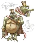anthro belly big_belly claws cookie_game0 crocodilian crown donkey_kong_(series) fangs gold_(metal) green_body green_scales headgear hi_res king_k._rool kremling looking_at_viewer male navel nintendo overweight reptile scales scalie sharp_teeth solo stars_around_head stunned teeth