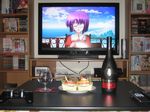  2d_dating alcohol cognac ef eyepatch food game_console gamecube highres lonely new_year otaku photo playstation_3 product_placement shindou_chihiro solo wine 