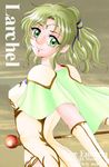  cape character_name copyright_name fire_emblem fire_emblem:_seima_no_kouseki green_eyes green_hair hissaa_(starlight_express) l'arachel ponytail solo staff 