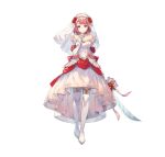  1girl boots bow bridal_veil bride detached_sleeves dress fire_emblem fire_emblem_engage fire_emblem_heroes flower gloves hairband halterneck holding holding_sword holding_weapon lapis_(fire_emblem) lapis_(mighty_bride)_(fire_emblem) looking_at_viewer miwabe_sakura official_alternate_costume official_art pink_eyes pink_hair red_bow red_flower red_rose rose solo sword thigh_boots two-tone_hairband veil weapon wedding_dress white_background white_dress white_gloves white_hairband yellow_hairband zettai_ryouiki 
