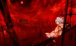  bad_id bad_pixiv_id bat_wings cloud dress fence graveyard moon night red red_eyes red_moon red_sky remilia_scarlet sky solo ton_(pixiv37657) touhou white_hair wings 