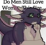 amphibian anthro axolotl azzie_(darkeve) big_breasts blush breasts darkeve do_men_still_love_women_this_size female glistening glistening_body looking_aside marine meme mole_salamander purple_body salamander short_body slightly_chubby solo thick_thighs