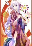  arrow braid gisyo hamaya japanese_clothes kimono long_hair new_year red_eyes silver_hair single_braid solo touhou yagokoro_eirin 