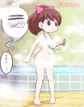  barefoot bath bathroom black_eyes brown_hair convenient_censoring floating full_body ghost high_ponytail indoors kodama_fumika long_hair navel nollety nude pendant_watch pigeon-toed purple_lips standing steam steam_censor thought_bubble translation_request watch water whisper_(youkai_watch) youkai_(youkai_watch) youkai_watch youkai_watch_(object) 
