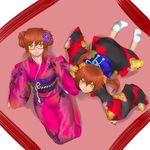  copyright_request japanese_clothes kimono long_hair multiple_girls rokuichi yellow_eyes 