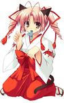  animal_ears cat_ears copyright_request hakama izumi_makoto japanese_clothes miko mouse new_year red_hakama solo twintails 