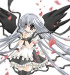  black_wings long_hair maid nekono_osero original red_eyes silver_hair solo thighhighs very_long_hair wings 