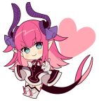  1girl arms_behind_back black_dress black_tail blue_eyes blush_stickers boots chibi circle_skirt closed_mouth commentary curled_horns dragon_girl dragon_horns dragon_tail dress elizabeth_bathory_(fate) elizabeth_bathory_(fate/extra_ccc) elizabeth_bathory_(first_ascension)_(fate) fate/extra fate/extra_ccc fate/grand_order fate_(series) full_body hair_ribbon heart horns karokuchitose knee_boots long_hair looking_at_viewer pink_hair pointy_ears purple_horns purple_ribbon ribbon sidelocks simple_background smile solo spiked_boots tail two_side_up white_background white_footwear white_sleeves 