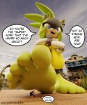 3d_(artwork) 5_toes absurd_res anthro dialogue digital_media_(artwork) duo feet female foot_fetish foot_focus foot_play hi_res humanoid_feet idw_publishing male male/female micro plantigrade sega shrunkengts size_difference soles sonic_the_hedgehog_(comics) sonic_the_hedgehog_(idw) sonic_the_hedgehog_(series) speech_bubble surge_the_tenrec toes underfoot
