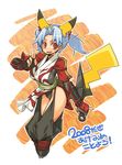  2008 animal_ears blue_hair chinese_zodiac costume gen_1_pokemon kunai ninja personification pikachu pikachu_ears pikachu_tail pokemon pokemon_ears red_eyes solo super_zombie tail twintails weapon year_of_the_rat 