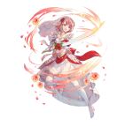  1girl boots bow bridal_veil bride detached_sleeves dress fire_emblem fire_emblem_engage fire_emblem_heroes flower gloves hairband halterneck holding holding_sword holding_weapon lapis_(fire_emblem) lapis_(mighty_bride)_(fire_emblem) miwabe_sakura official_alternate_costume official_art open_mouth pink_eyes pink_hair red_bow red_flower red_rose rose solo sword thigh_boots two-tone_hairband veil weapon wedding_dress white_background white_dress white_gloves white_hairband yellow_hairband zettai_ryouiki 