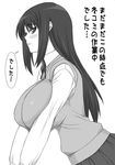  :3 blush breast_squeeze breasts greyscale huge_breasts impossible_clothes impossible_sweater kurusugawa_ayaka long_hair monochrome school_uniform shichimenchou solo sweater sweater_vest to_heart translation_request 