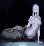  1girl absurdres barnacle black_background bloodborne blush breasts commentary_request ekrea_jan highres large_breasts monster_girl navel no_nipples shell snail_woman_(bloodborne) solo veins 