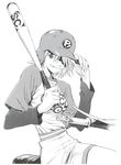  artist_request baseball baseball_bat baseball_helmet flcl greyscale ground_vehicle hand_on_headwear haruhara_haruko helmet highres moire monochrome motor_vehicle motorcycle solo 