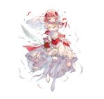  1girl boots bow bridal_veil bride detached_sleeves dress fire_emblem fire_emblem_engage fire_emblem_heroes flower gloves hairband halterneck holding holding_sword holding_weapon lapis_(fire_emblem) lapis_(mighty_bride)_(fire_emblem) miwabe_sakura official_alternate_costume official_art pink_eyes pink_hair red_bow red_flower red_rose rose solo sword thigh_boots torn_clothes torn_dress two-tone_hairband veil weapon wedding_dress white_background white_dress white_gloves white_hairband yellow_hairband 