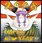  2008 animal_ears bow chinese_zodiac food hiyorimi mochi mouse_ears new_year patchouli_knowledge pink_bow solo touhou wagashi year_of_the_rat 