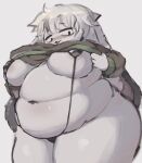  2024 4_fingers anthro areola areola_slip belly big_belly big_breasts biped black_eyes blush breasts brown_clothing brown_topwear clothed clothing colored dg_(artist) digital_media_(artwork) female female_anthro fingers flashing floppy_ears front_view fur grey_ears hair hi_res humanoid_hands kemono lagomorph leporid long_ears looking_at_viewer lop_ears mammal monotone_body monotone_fur monotone_hair multicolored_ears navel obese obese_anthro obese_female one-piece_swimsuit overweight overweight_anthro overweight_female partially_clothed pink_areola pink_inner_ear portrait rabbit scut_tail shaded short_hair short_tail simple_background sling_bikini solo standing swimwear tail thick_thighs three-quarter_portrait three-quarter_view topwear topwear_lift white_background white_body white_ears white_fur white_hair white_tail wide_hips 