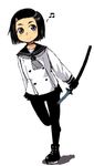  bad_id bad_pixiv_id black_hair closed_mouth copyright_request face katana miniskirt oomori_harusame pantyhose school_uniform skirt solo sword weapon 