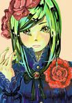  closed_mouth dress face flower green_hair hands original solo yubari 