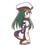  alice_carroll aria beret blue_eyes chibi dress fictional_sister from_side full_body gauntlets green_hair hat long_hair looking_at_viewer profile shoes solo uniform white_dress 
