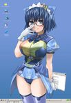  2k-tan asanagi blue_hair blush breasts computer fang glasses gloves huge_breasts os-tan solo thighhighs windows 
