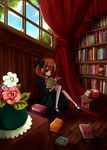  bad_id bad_pixiv_id bird book copyright_request curtains flower hachino indoors reading ribbon sitting solo twintails window 