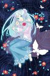  bad_id bad_pixiv_id barefoot blue_eyes blue_hair bug butterfly dress flower inase insect long_hair original solo water 