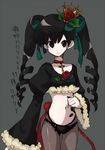  bad_id bad_pixiv_id black_eyes black_hair christmas drill_hair flower kiris lace midriff original panties pantyhose ribbon rosalia rose solo twintails underwear 