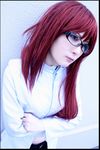  bangs black_eyes cosplay female glasses karin_(naruto) karin_(naruto)_(cosplay) naruto naruto_shippuuden photo red_hair solo upper_body uzumaki_karin zipper 