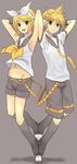  1girl armpits brother_and_sister ikko kagamine_len kagamine_rin shorts siblings twins vocaloid 