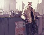  artist_request batou city cyberpunk cyborg dog ghost_in_the_shell male_focus science_fiction solo 