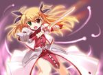  blonde_hair cosplay heterochromia kusakami_akira levantine long_hair lowres lyrical_nanoha mahou_shoujo_lyrical_nanoha_strikers signum signum_(cosplay) solo sword vivio weapon 