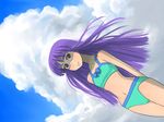  bikini cloud copyright_request day purple_eyes purple_hair sky solo swimsuit zenkou 