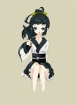  bad_id bad_pixiv_id black_hair denim denim_shorts japanese_clothes lowres original ponytail ribbon shian shorts solo 