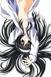  black_hair kasalelia long_hair lying no_bra open_clothes open_shirt shirt solo toono_akiha tsukihime 