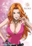  artist_request belt bleach blue_eyes breasts cleavage huge_breasts long_hair lowres matsumoto_rangiku mole mole_under_mouth nail_polish orange_hair red_nails solo 