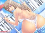  areolae asakura_sakura ass back bent_over bikini bikini_tan blue_eyes breasts brown_hair casual_one-piece_swimsuit day dutch_angle from_behind galge.com halterneck huge_ass ladder large_breasts light_rays long_hair looking_back non-web_source one-piece_swimsuit pool pool_ladder see-through solo sunbeam sunlight swimsuit tan tanline tongue water watermark wedgie wet wide_hips 