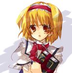  alice_margatroid artist_request book capelet frills grimoire grimoire_of_alice hairband holding holding_book looking_at_viewer necktie puffy_short_sleeves puffy_sleeves red_neckwear short_hair short_sleeves simple_background solo touhou white_background 
