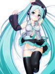  aqua_hair blush hatsune_miku long_hair lowleg lowleg_panties panties sasayuki solo striped striped_panties thighhighs twintails underwear very_long_hair vocaloid 