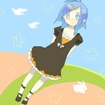  bird blue_eyes blue_hair bunny copyright_request dress inase lowres ribbon solo 