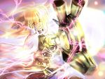  bardiche blonde_hair ego6 fate_testarossa lightning lyrical_nanoha mahou_shoujo_lyrical_nanoha_strikers red_eyes solo 