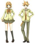  1girl bad_id bad_pixiv_id brother_and_sister ebimayo kagamine_len kagamine_rin school_uniform siblings twins vocaloid 